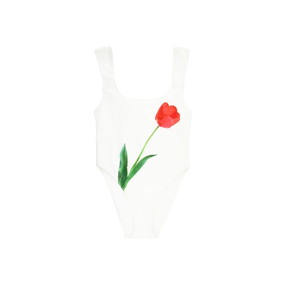White and Red One Piece with Tulip Design